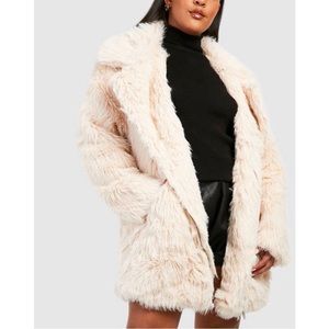 BOOHOO FAUX FUR COAT LONGLINE SHAGGY AVIATOR